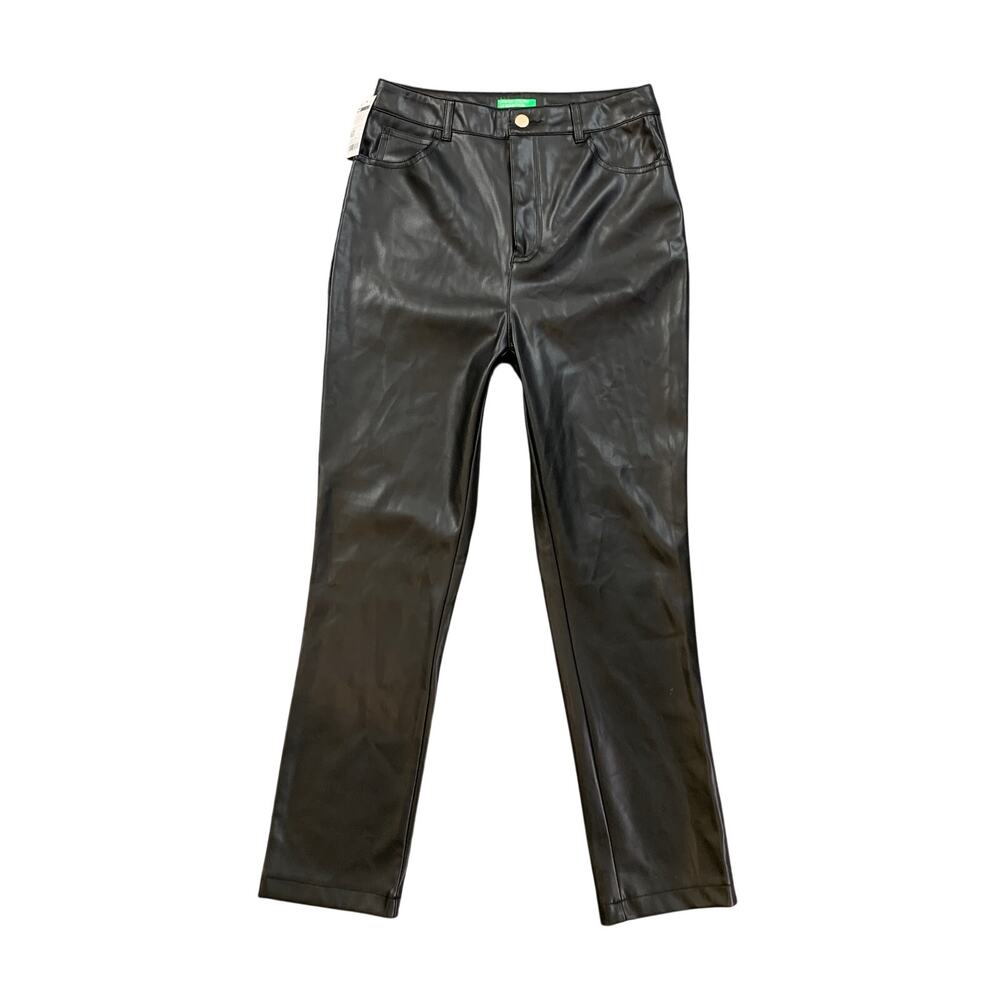 United Colors Of Benetton Pants Womens 40 US 4 Black Faux Leather Slim Trousers